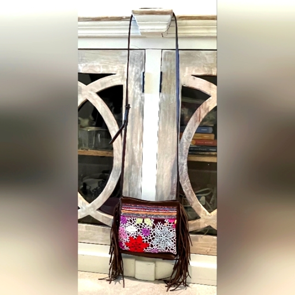 Streets Ahead Crochet, Bead & Italian Leather Boho Crossbody Made… - Picture 2 of 15